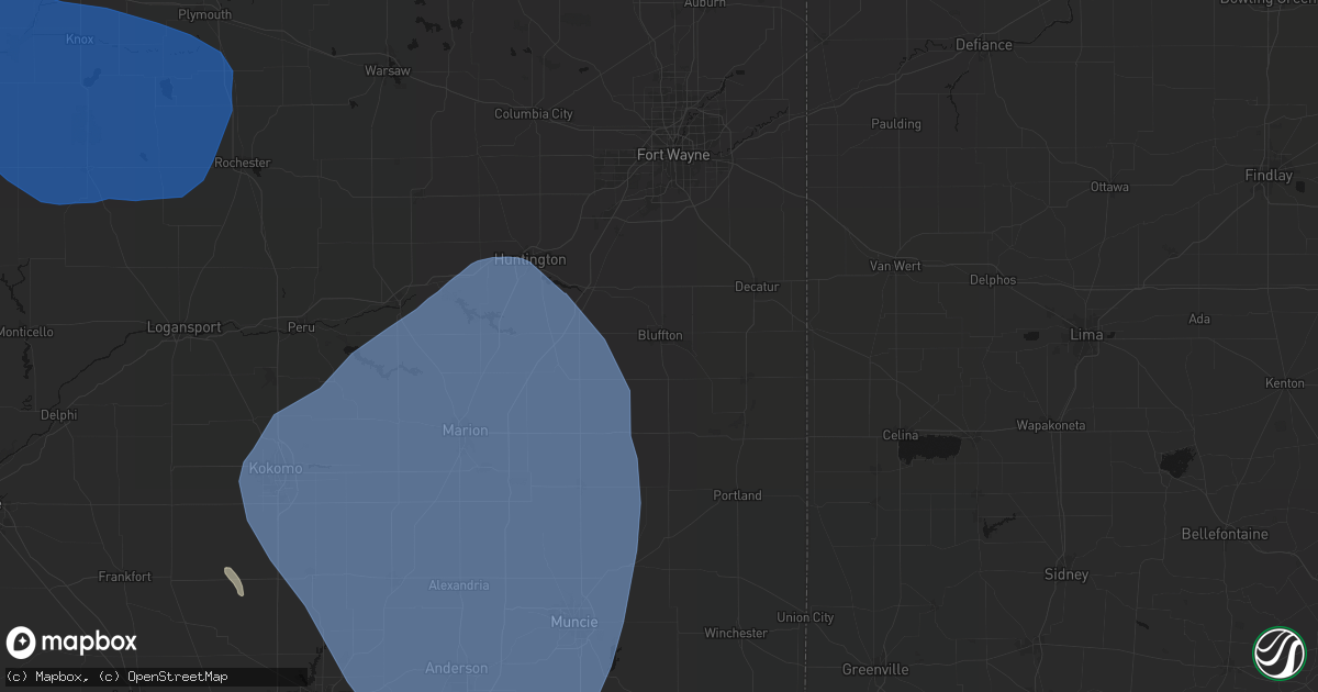 Hail map in Bluffton, IN on July 27, 2026