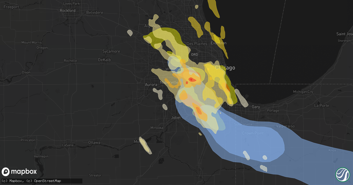 Hail map in Bolingbrook, IL on July 27, 2026