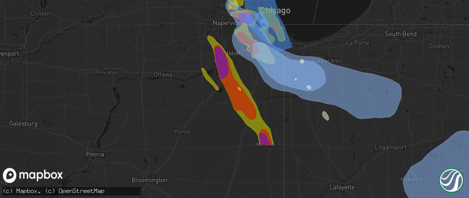 Hail map in Bonfield, IL on July 27, 2026