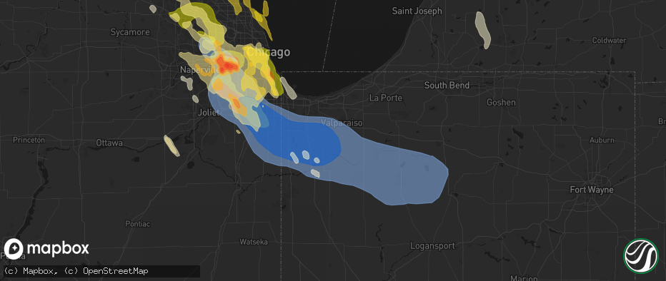 Hail map in Boone Grove, IN on July 27, 2026