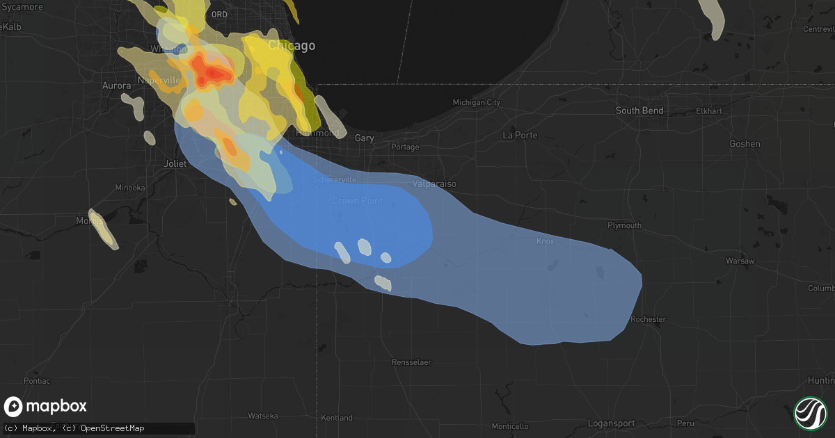 Hail map in Boone Grove, IN on July 27, 2026