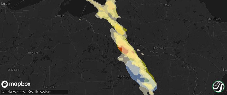 Hail map in Boulder Junction, WI on July 27, 2026