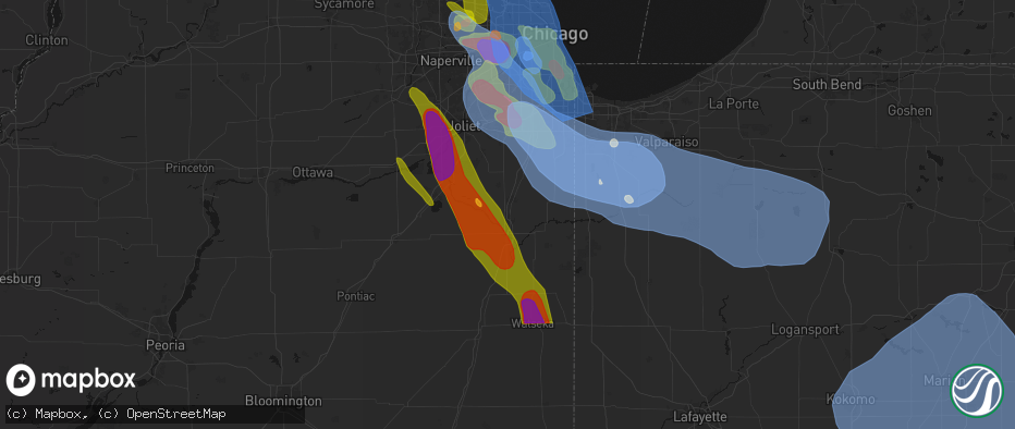 Hail map in Bourbonnais, IL on July 27, 2026