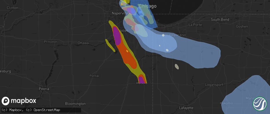 Hail map in Bradley, IL on July 27, 2026