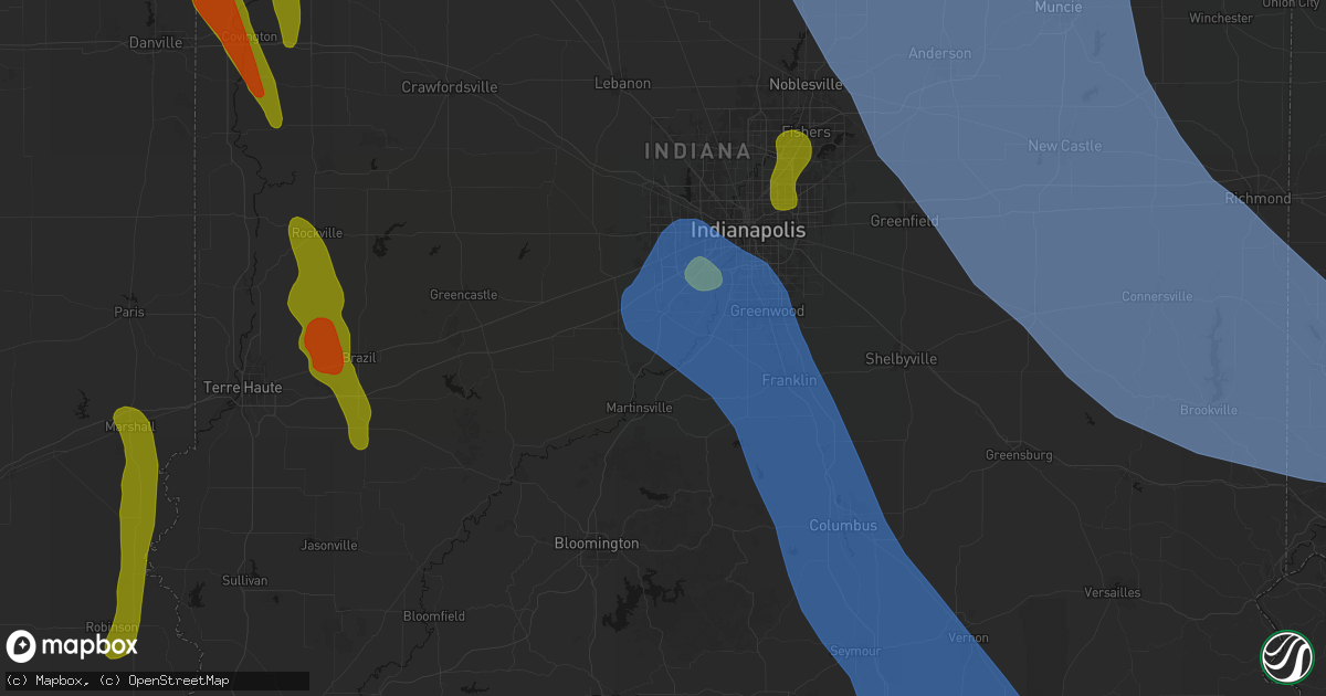 Hail map in Brooklyn, IN on July 27, 2026