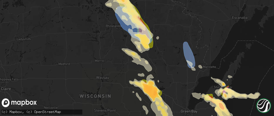 Hail map in Bryant, WI on July 27, 2026