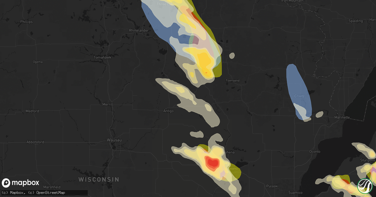Hail map in Bryant, WI on July 27, 2026