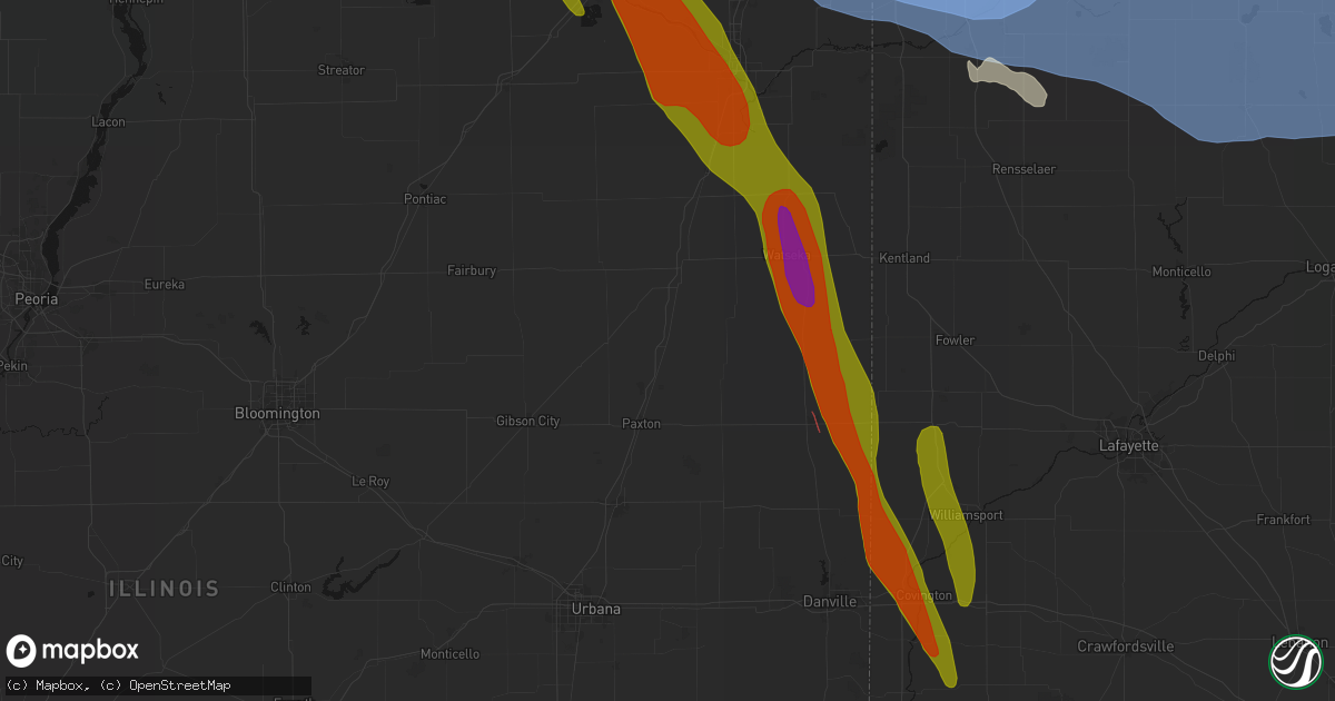 Hail map in Buckley, IL on July 27, 2026