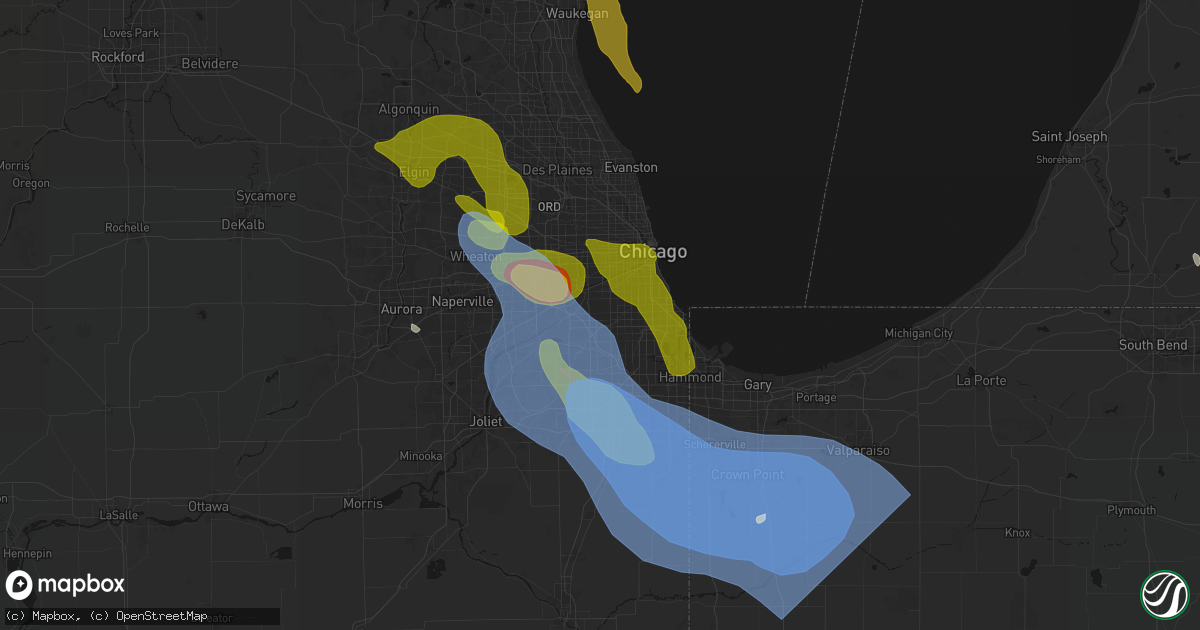 Hail map in Burbank, IL on July 27, 2026
