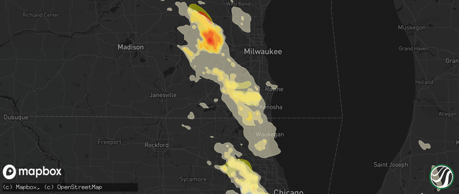 Hail map in Burlington, WI on July 27, 2026