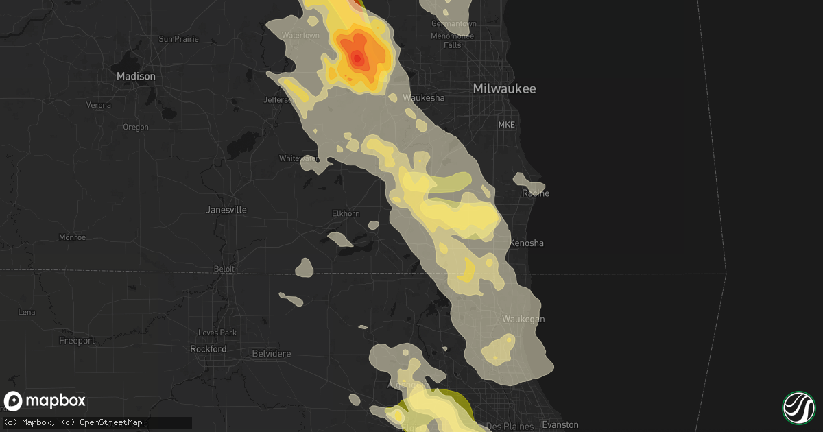 Hail map in Burlington, WI on July 27, 2026
