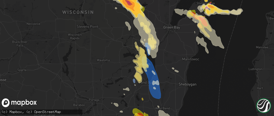 Hail map in Butte Des Morts, WI on July 27, 2026