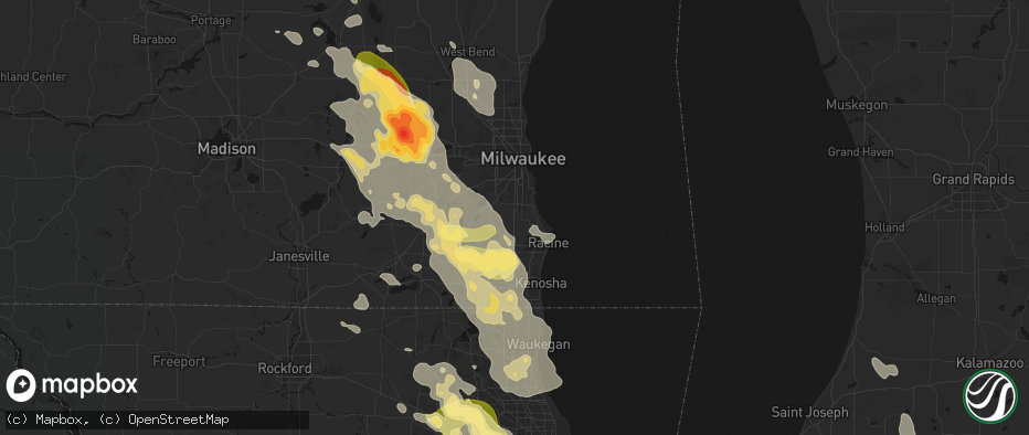 Hail map in Caledonia, WI on July 27, 2026