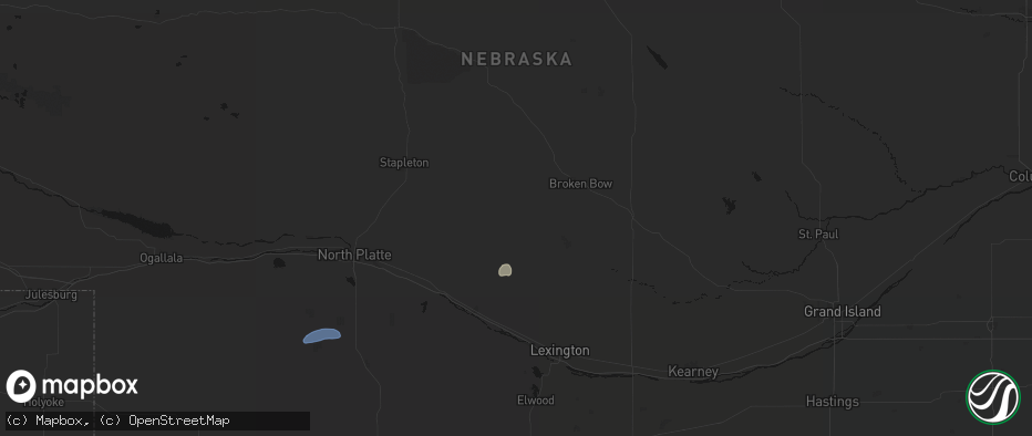 Hail map in Callaway, NE on July 27, 2026