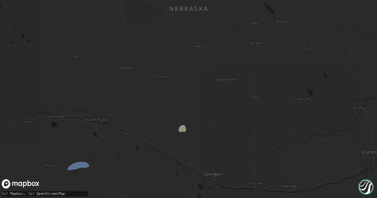 Hail map in Callaway, NE on July 27, 2026