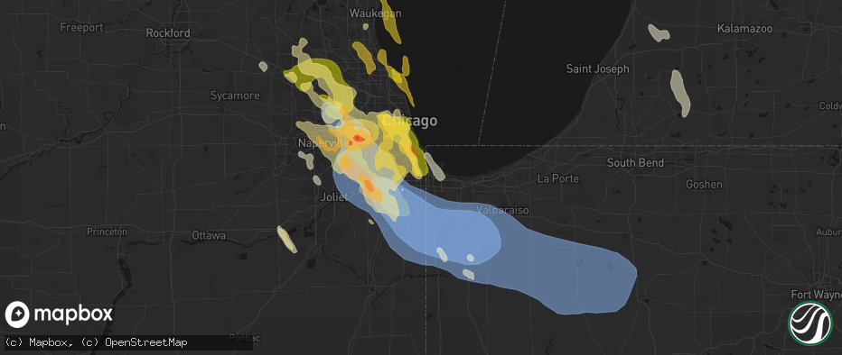Hail map in Calumet City, IL on July 27, 2026