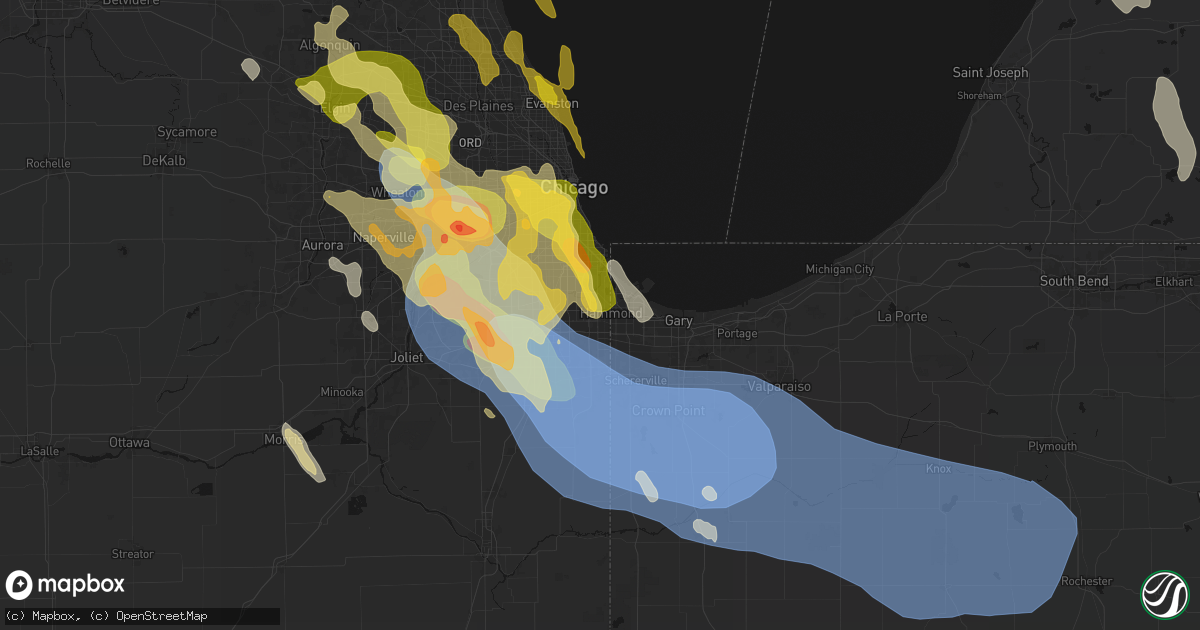 Hail map in Calumet City, IL on July 27, 2026