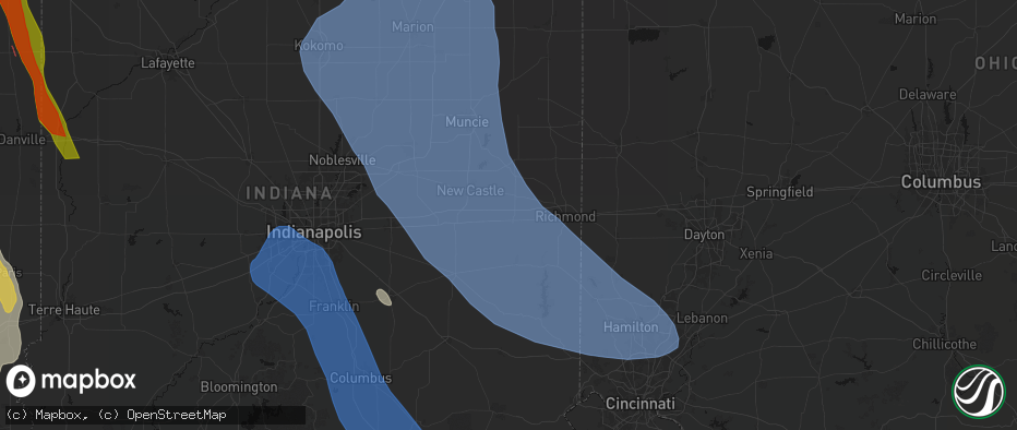 Hail map in Cambridge City, IN on July 27, 2026