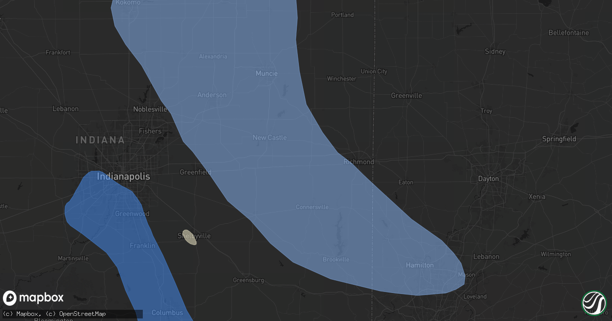 Hail map in Cambridge City, IN on July 27, 2026