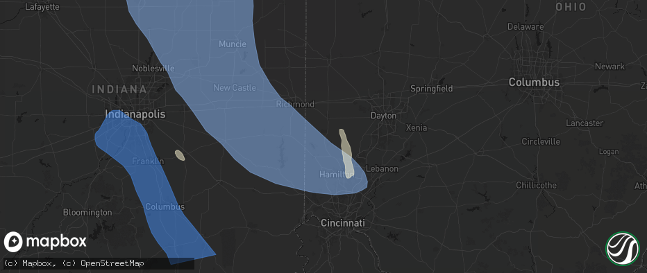 Hail map in Camden, OH on July 27, 2026