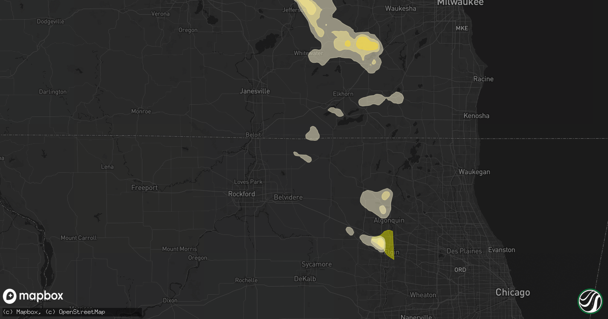 Hail map in Capron, IL on July 27, 2026
