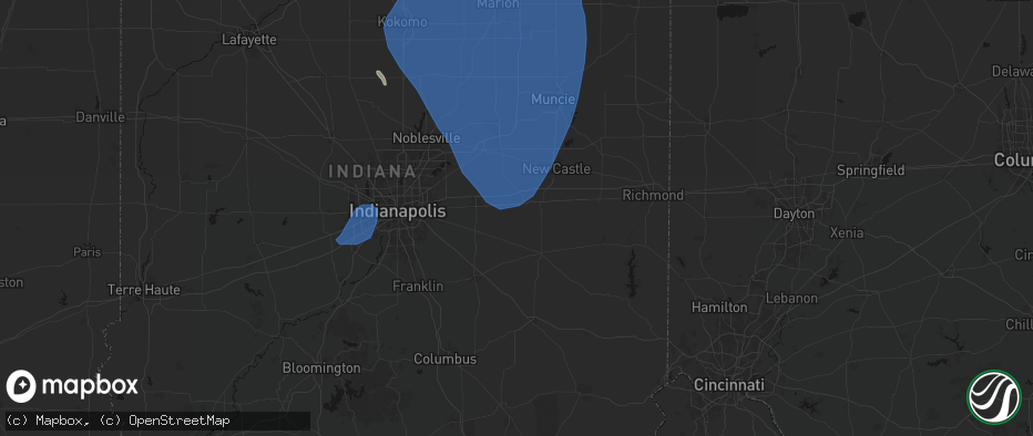 Hail map in Carthage, IN on July 27, 2026