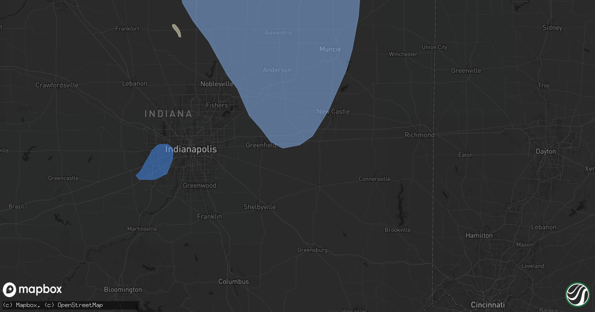 Hail map in Carthage, IN on July 27, 2026