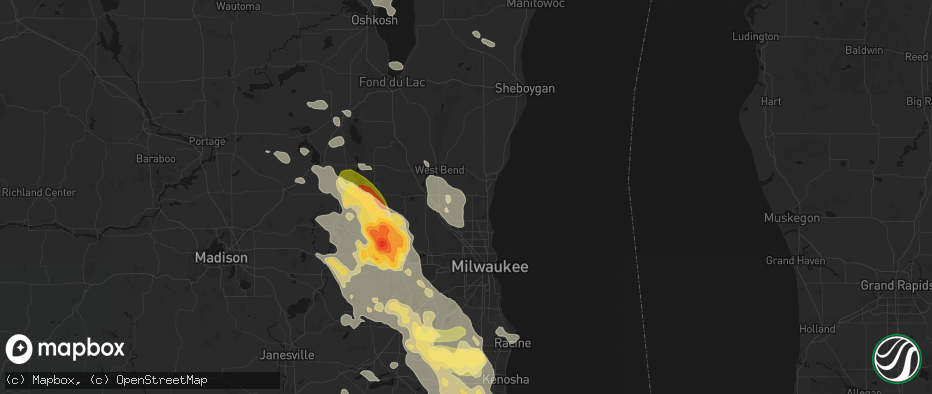 Hail map in Cedarburg, WI on July 27, 2026