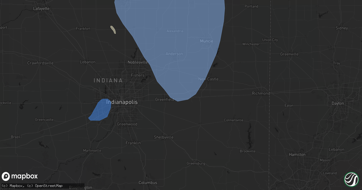 Hail map in Charlottesville, IN on July 27, 2026