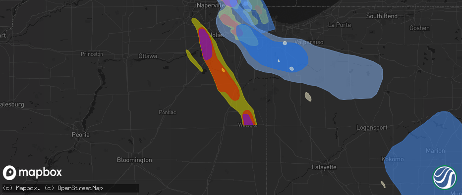 Hail map in Chebanse, IL on July 27, 2026
