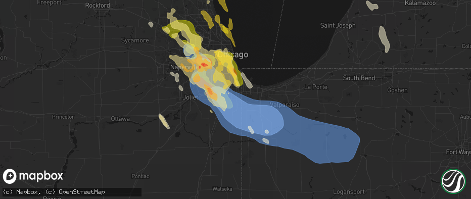 Hail map in Chicago Heights, IL on July 27, 2026