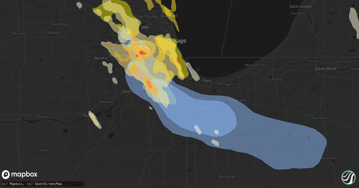 Hail map in Chicago Heights, IL on July 27, 2026