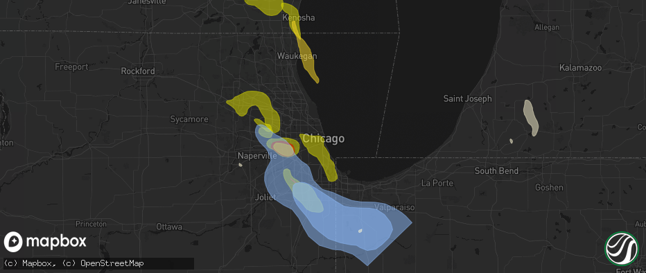 Hail map in Chicago, IL on July 27, 2026