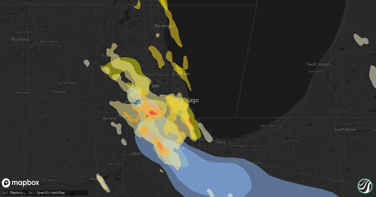 Hail map in Chicago, IL on July 27, 2026