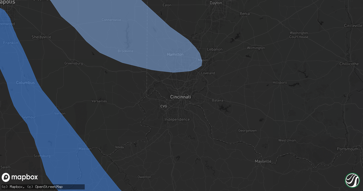 Hail map in Cincinnati, OH on July 27, 2026