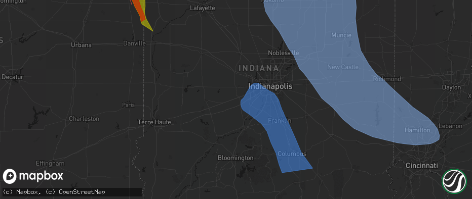 Hail map in Clayton, IN on July 27, 2026