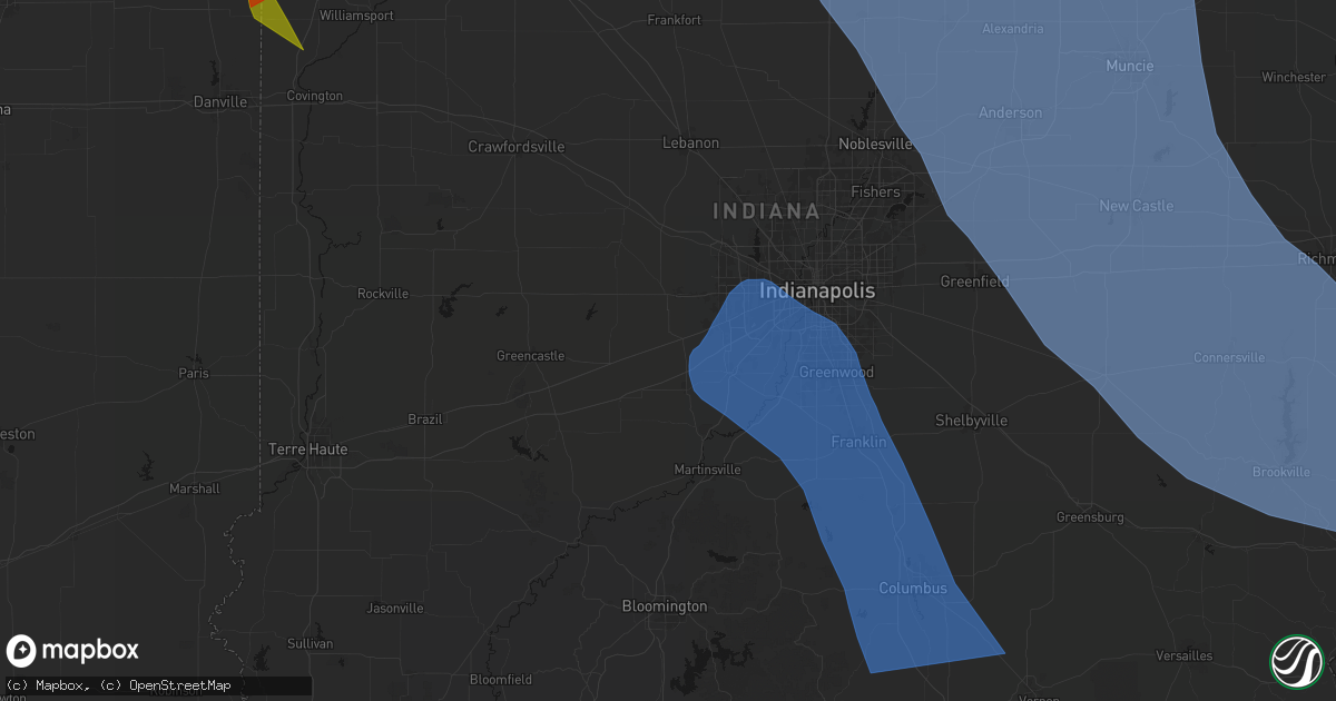 Hail map in Clayton, IN on July 27, 2026