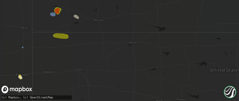 Hail map in Clayton, KS on July 27, 2026