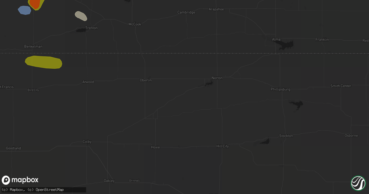 Hail map in Clayton, KS on July 27, 2026