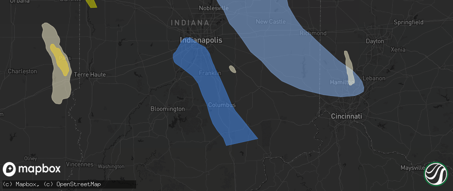 Hail map in Clifford, IN on July 27, 2026