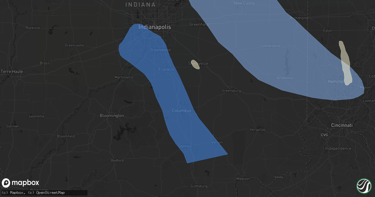 Hail map in Clifford, IN on July 27, 2026