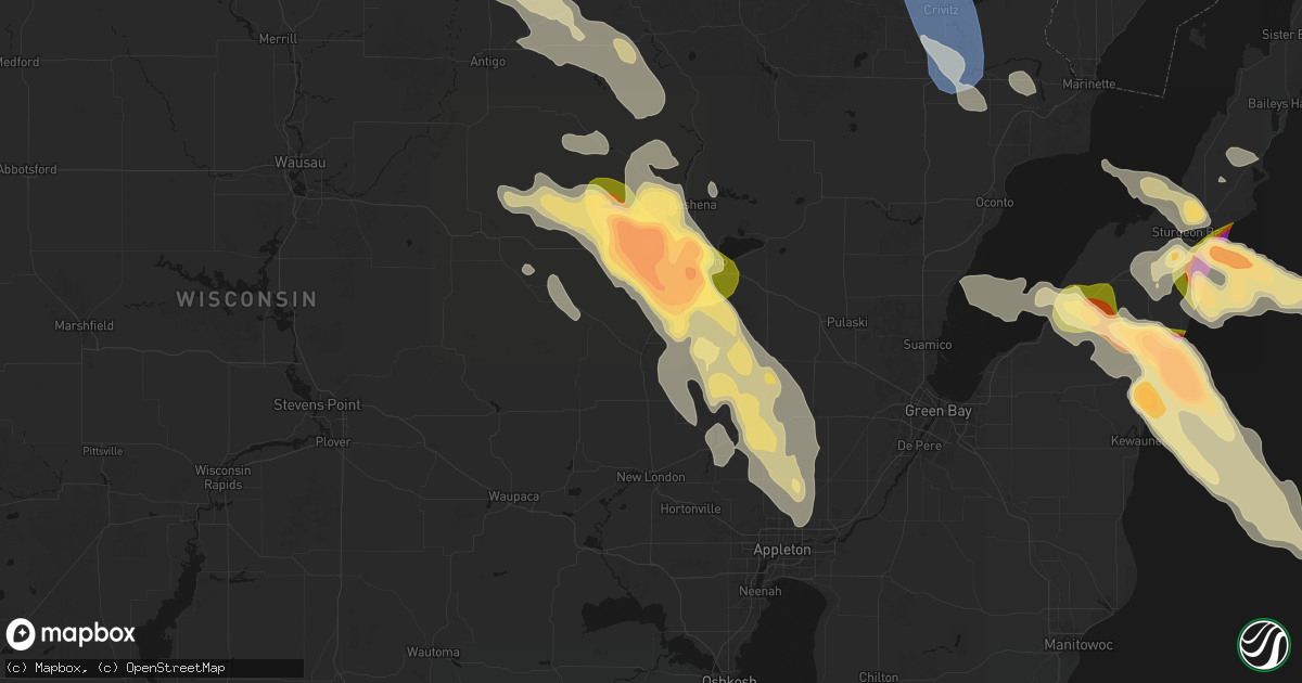 Hail map in Clintonville, WI on July 27, 2026