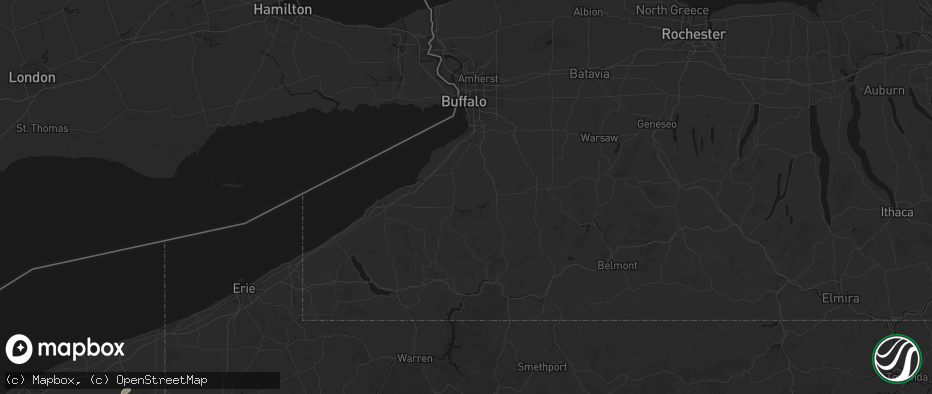 Hail map in Collins, NY on July 27, 2026