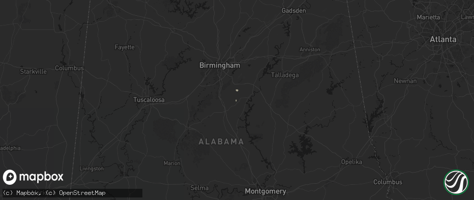 Hail map in Columbiana, AL on July 27, 2026