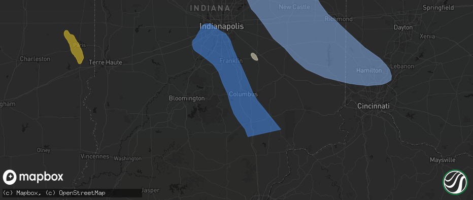 Hail map in Columbus, IN on July 27, 2026