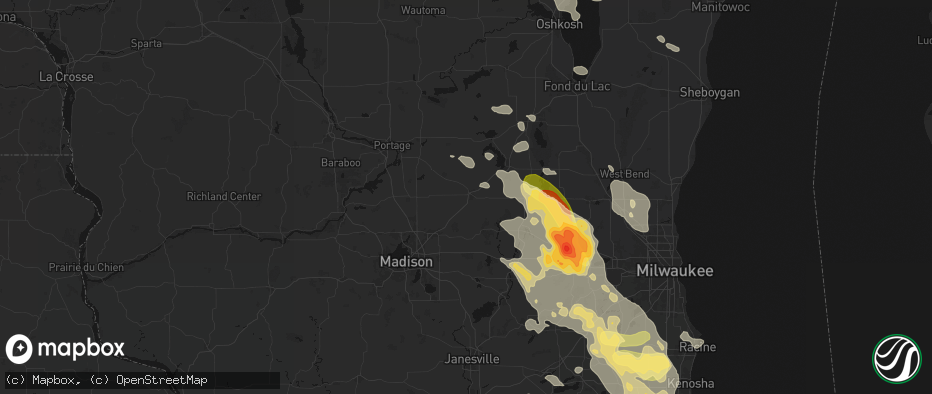 Hail map in Columbus, WI on July 27, 2026