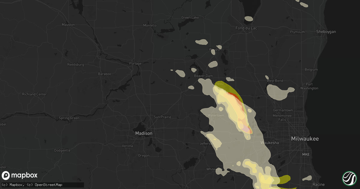 Hail map in Columbus, WI on July 27, 2026