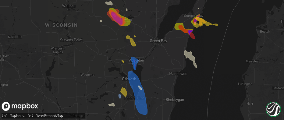 Hail map in Combined Locks, WI on July 27, 2026