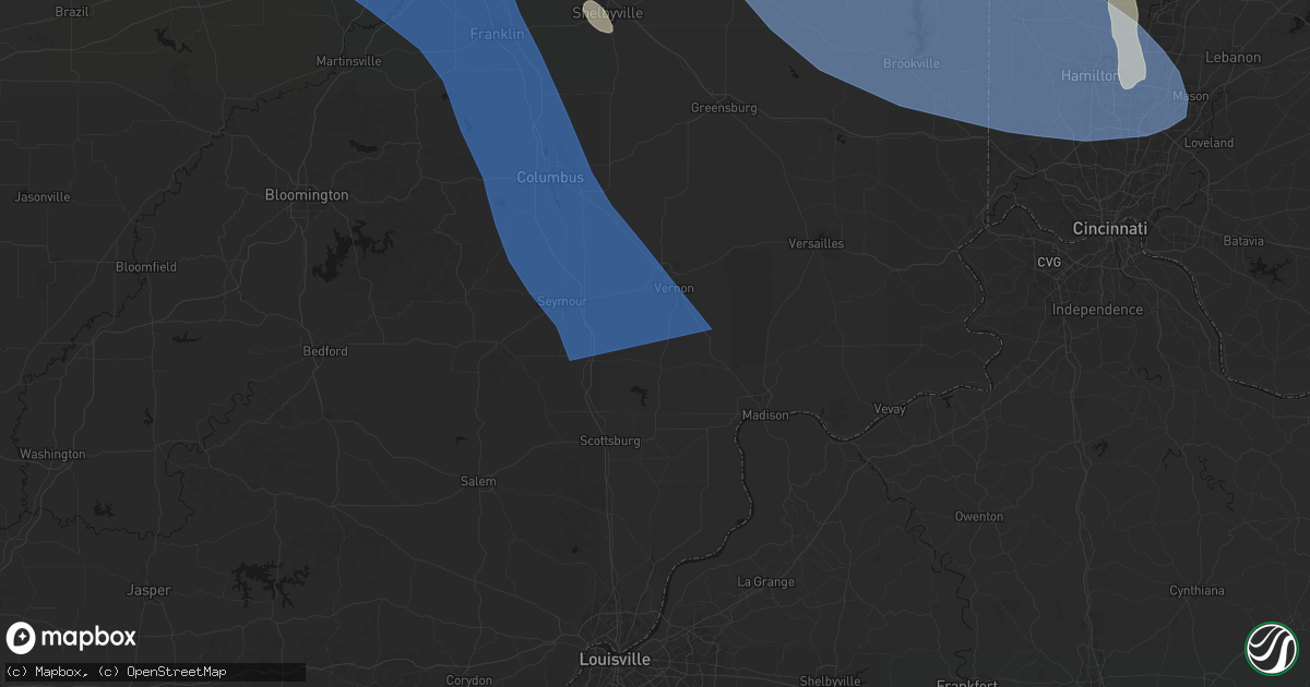 Hail map in Commiskey, IN on July 27, 2026