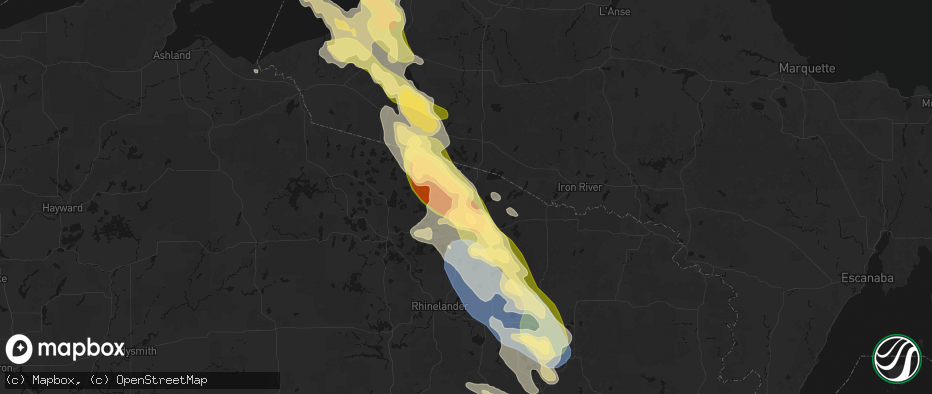 Hail map in Conover, WI on July 27, 2026